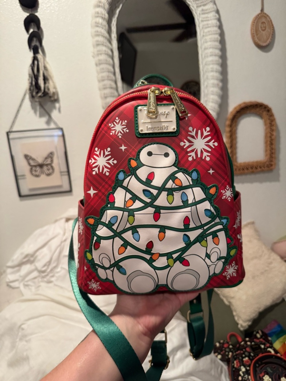 Loungefly Red Baymax Holiday Mini Backpack with Multicolor Lights